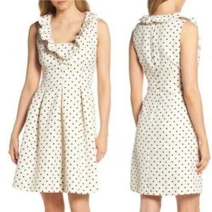 HARPER ROSE MS SIZE 12 IVORY METALLIC BLACK POLKA DOT FIT AND FLARE DRESS